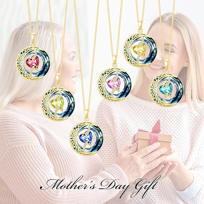 TOUPOP Birthstone Necklace 925 Sterling Silver Moon and Star Pendant with Blue Crystal Celtic Moon Jewelry Birthday Christmas Gifts for Women Mom Wife Her Daughter