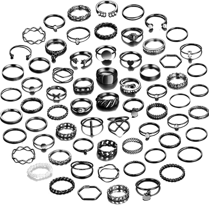 YEEZII 68 Pcs Gold Knuckle Rings Set for Women, Stackable Boho Joint Finger Midi Rings Silver Hollow Carved Crystal Stacking Ring Pack for Gift