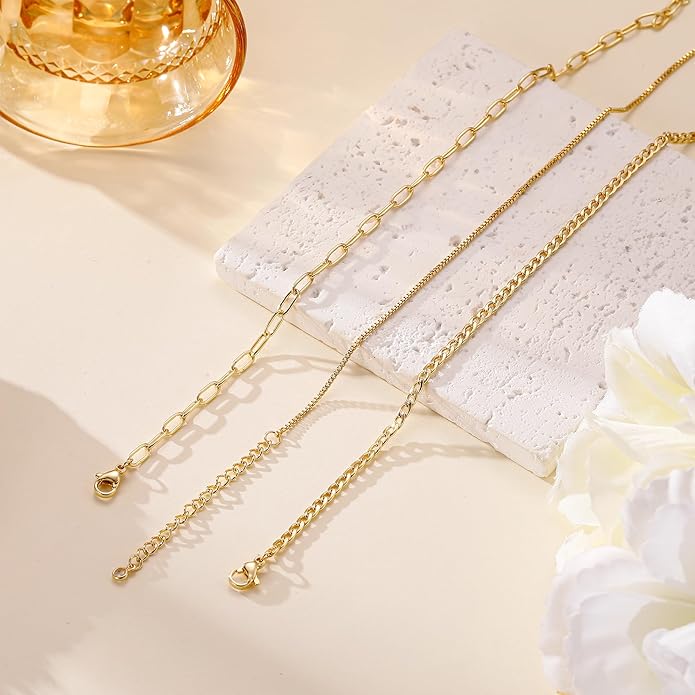 Ritach Ankle Bracelets for Women - Stainless Steel Silver/Gold Anklets for Women Waterproof Layered Cuban Link Figaro Chain Heart Anklets Set Summer Beach Jewelry Gifts