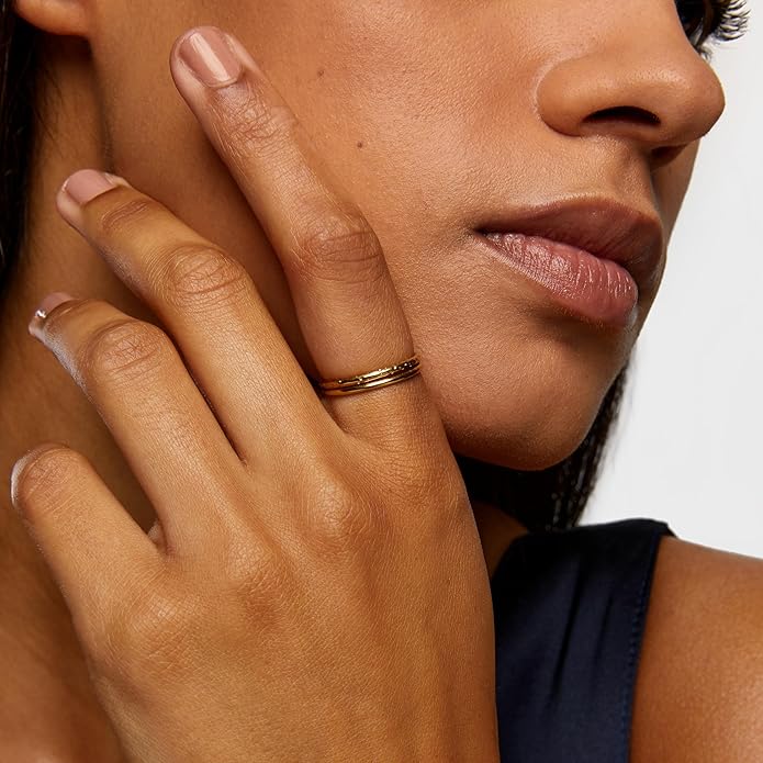 Hey Harper Gold Ring for Women - Gold Plated Stacking Waterproof & Sweatproof Jewerly Ring - Everday Non Tarnish Cute Fashion Circle Rings