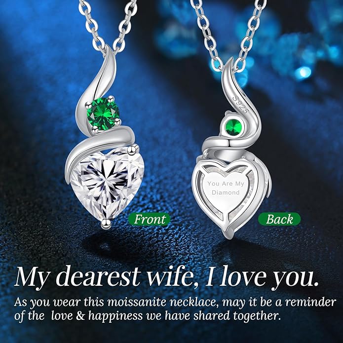 Moissanite Heart Pendant Necklaces for Women，925 Sterling Silver Gold Plating Necklace with Birthstone，Ideal Anniversary Present or Birthday Christmas Valentine Engagements Mothers Day Jewelry Gifts for Mom Wife Her Girlfriend