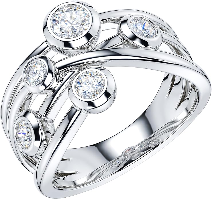 THELANDA Genuine Moissanite or Simulated Diamond Bubble Cocktail Split Interlaced Vine Shank Fashion Anniversary Promise Ring Wedding Band