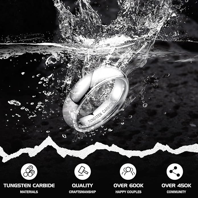 Jstyle 2mm 4mm 6mm 8mm Tungsten Rings for Men Women Hypoallergenic Wedding Band Rings Gold/Silver Domed High Polish Comfort Fit Size 6-12 Not Tarnished