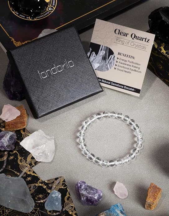 Handmade Natural Stone Beaded Stretch Bracelets,Healing Crystals Protection Bracelet,Spiritual Jewelry Gifts for Women & Men,Replacement Beads Included