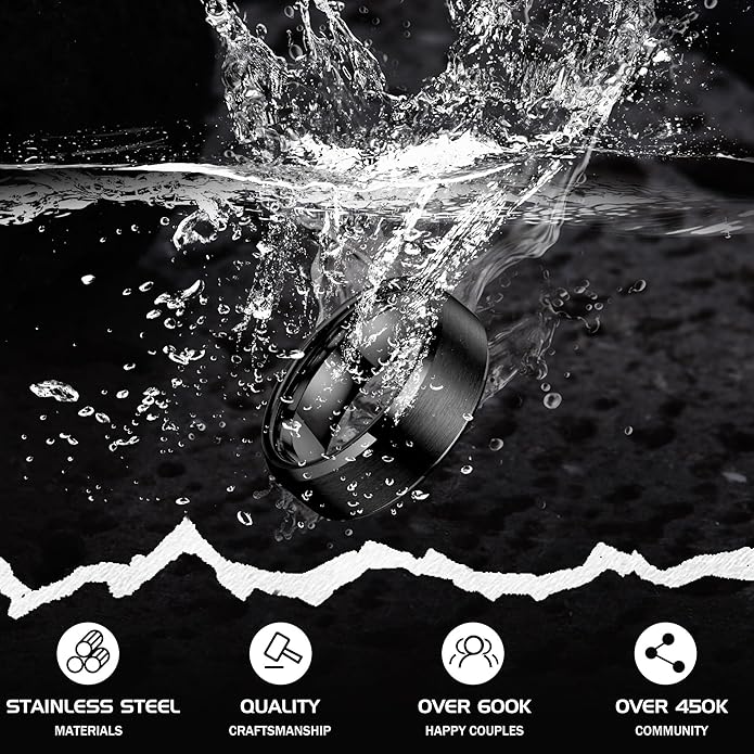 Jstyle Stainless Steel Rings for Men Women 8MM Wedding Band Rings Matte Surface - Beveled Polished Edge Mens Ring Size 6-14