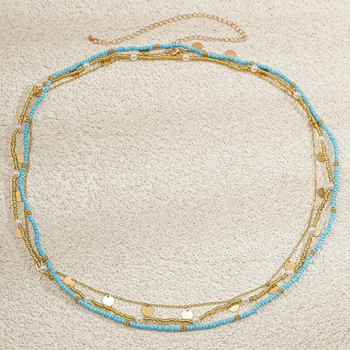 JFORYOU Waist Chain for Women Layered Belly Chain for The Waist Adjustable Waterproof Sexy Bikini Satellite Beads Chain Summer Non Tarnish Body Chain Jewelry for Women