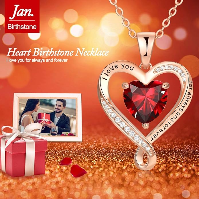 Birthday Gifts for Women Wife Infinity Heart Birthstone I Love You Necklace for Women S925 Sterling Silver Anniversary Wedding Gifts for Christmas Valentines Mothers Day Women's jewelry Diamond Pendant Necklaces Gift for Her Mom Daughter Grandma