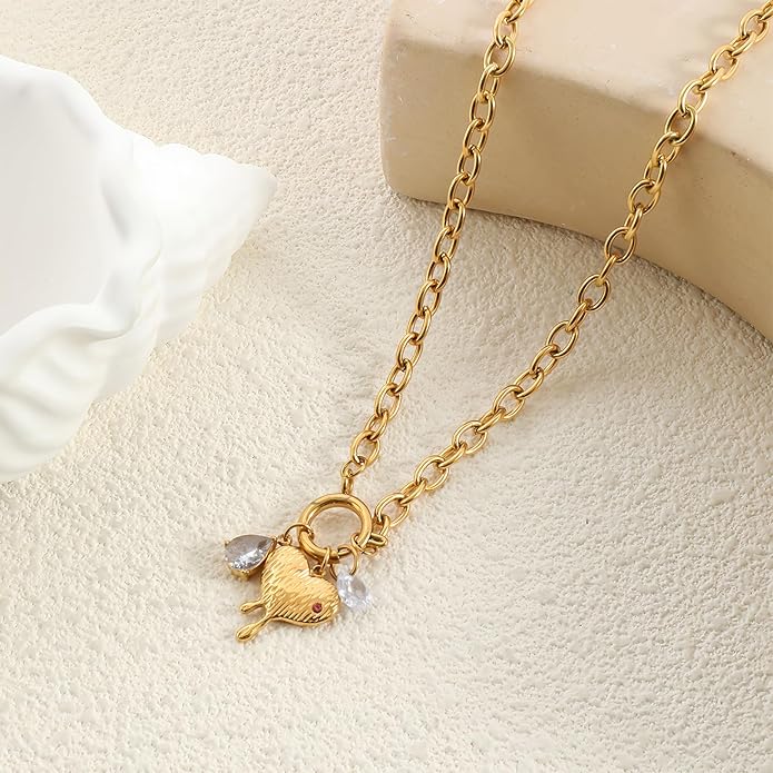 Chunky Retro Heart Necklace for Women Antique Layer Beach Ocean Moon Stars Western Boho Charm Necklaces Retro Link Chain Jewelry