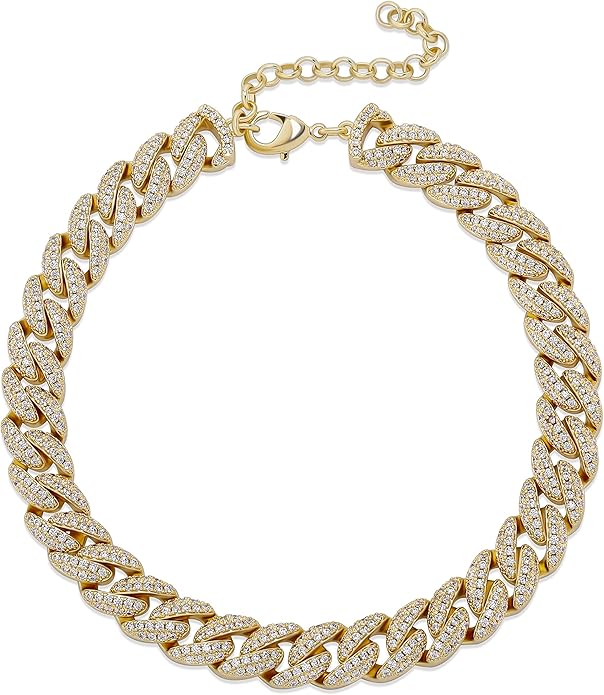 TOPGRILLZ Gold Anklets for Women Cuban Link Anklets Iced out Faux Diamond Chunky Ankle Bracelets 8mm 14K Gold Silver Plated Minimalist Fashion Foot Jewelry