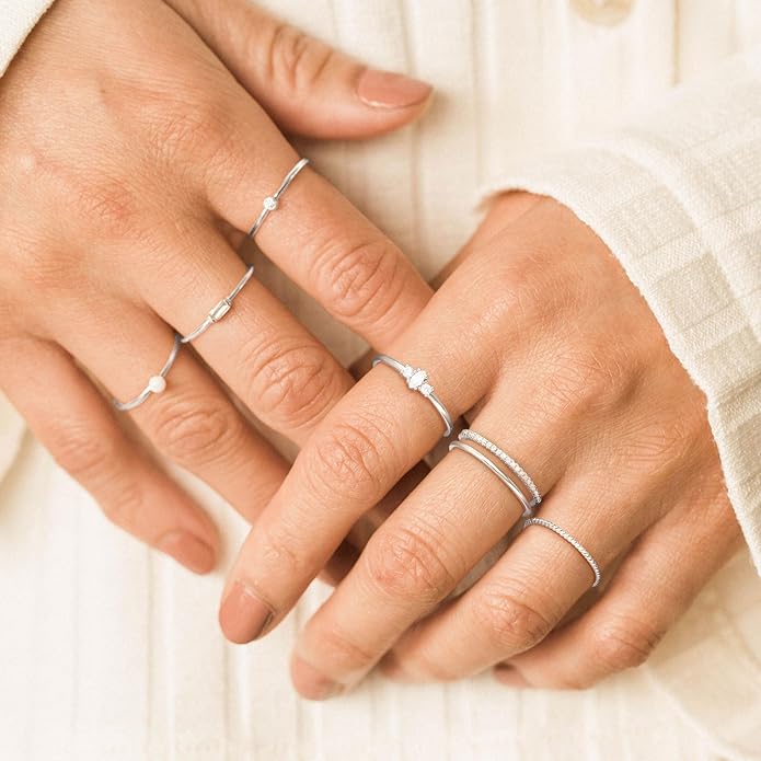 TOBENY Stackable Silver Gold Rings for Women Non Tarnish 14K Gold Plated Cubic Zirconia Ring Set Trendy Dainty Engagement Wedding Bands Thumb Rings Stacking Promise Statement Rings Jewelry Size 6-10