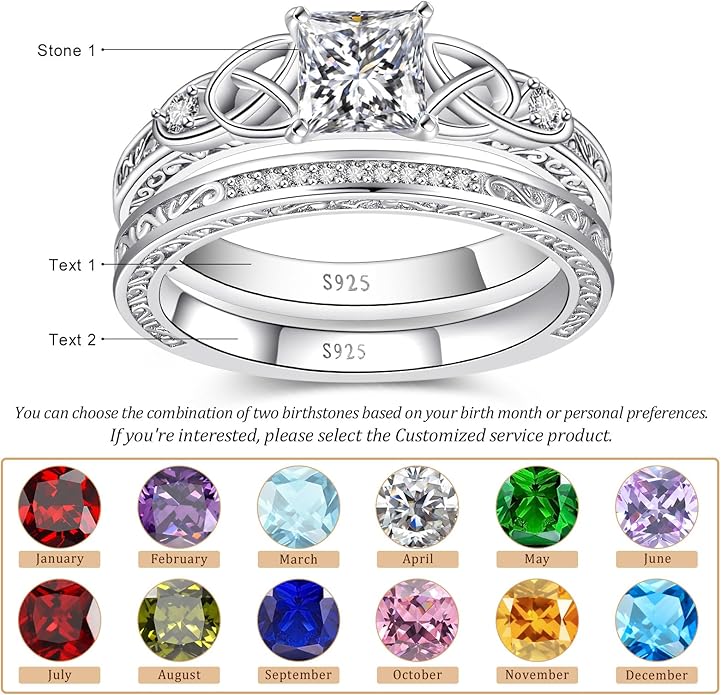 Vintage Celtic Knot Women's Engagement Ring Sets 925 Sterling Silver/14K Gold Plated Stackable Wedding Bands Rings AAAAA Cubic Zirconia Women Bridal Sets Wedding Ring Band Width 1.8mm Size 5-9