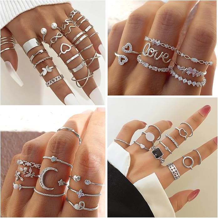 IFKM 51 Pcs Gold Knuckle Rings Set For Women Girls Vintage Stackable Joint Finger Midi Rings Dainty Cubic Zirconia Crystal Simple Twist Hollow Cute Rings Pack Jewelry Gift