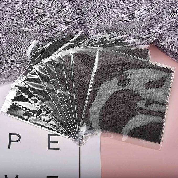 SEVENWELL 50pcs Jewelry Cleaning Cloth Dark Gray Polishing Cloth for Sterling Silver Gold Platinum Small Silver Polish 8x8cm