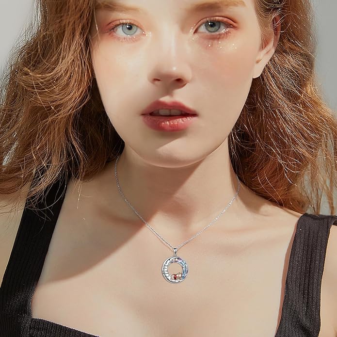 LILALO Bear Necklace Sterling Silver Moon Jewelry with I Love You To the Moon And Back Bear Gifts