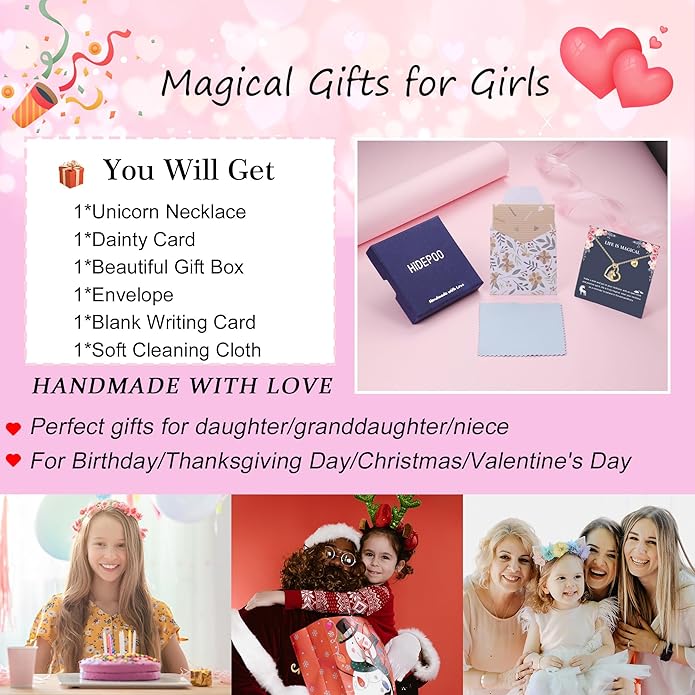 Hidepoo Unicorn Necklace Gifts for Girls Daughter - Colorful CZ Heart Pendant Initial Unicorn Necklaces for Girl Teens Little Girls Jewelry Birthday Gift