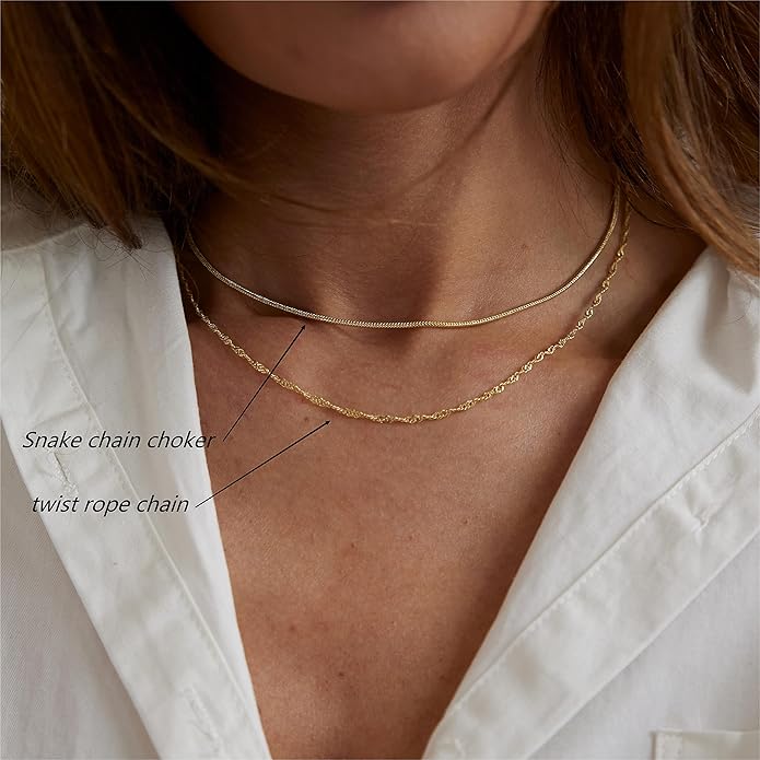 ASCOMY Layered Necklaces for Women Dainty Gold Necklace 14K Gold Plated Herringbone Necklace for Women Pearl Cross Necklace Paperclip Cuban Figaro Rope Satellite Chain Gold Choker Trendy Jewelry Gift