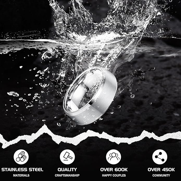 Jstyle Stainless Steel Rings for Men Women 8MM Wedding Band Rings Matte Surface - Beveled Polished Edge Mens Ring Size 6-14