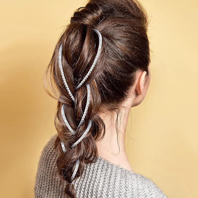 Chunyin 6 Pcs Rhinestone Hair Chains for Women Pearl Charm Rhinestone Hair Jewelry Accessories Crystal Extensions Clips Silver Gold Pins for Braids(Shiny Silver)