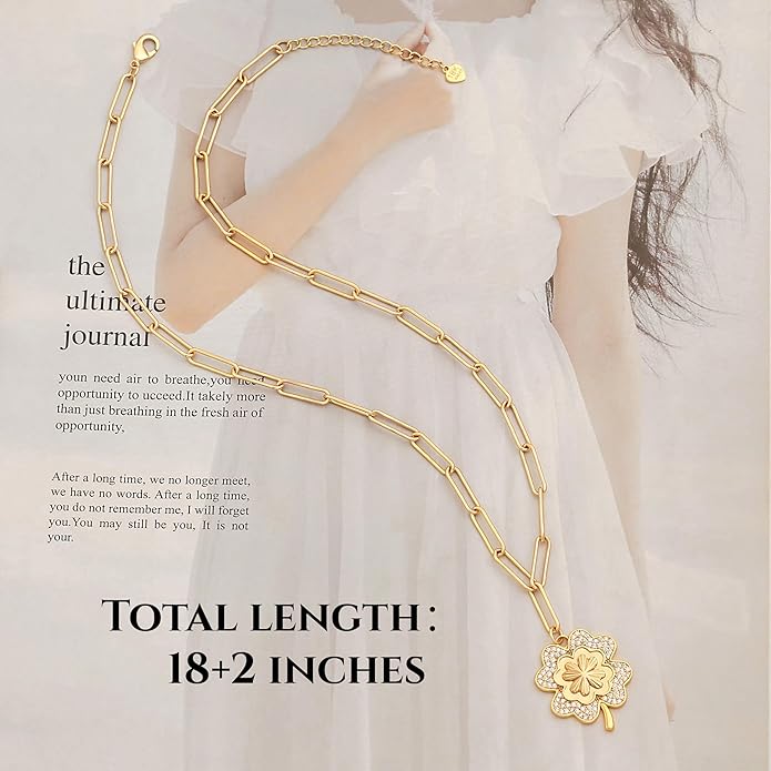 18k Gold Chain Link Necklace for Women, Baroque Pearl/Compass Pendant Necklace