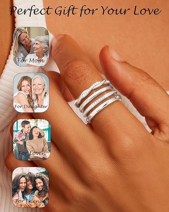 TOBENY Stackable Silver Gold Rings for Women Non Tarnish 14K Gold Plated Cubic Zirconia Ring Set Trendy Dainty Engagement Wedding Bands Thumb Rings Stacking Promise Statement Rings Jewelry Size 6-10