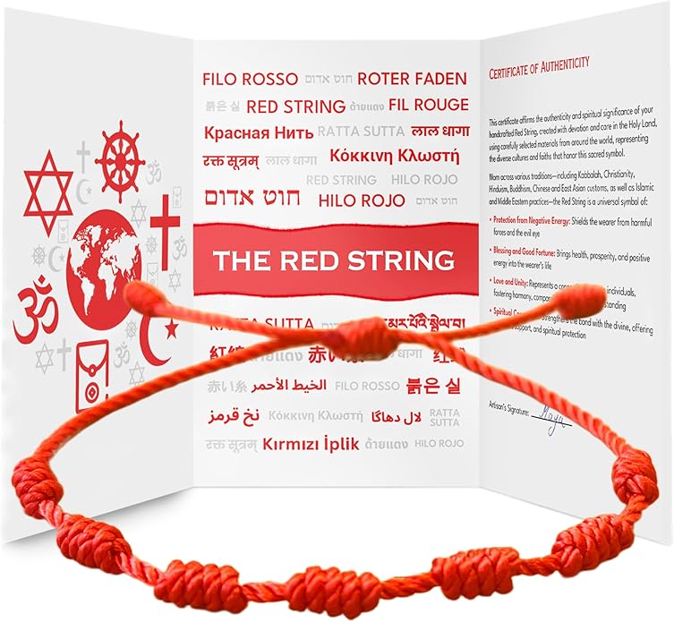 Red String Bracelet, Protection, Luck and Love, Handmade in the Holy Land, Hindu, Buddhist and East Asian Faith Symbol, Evil Eye Strand for Men and Women, Spiritual and Adjustable Bracelet, with CoA