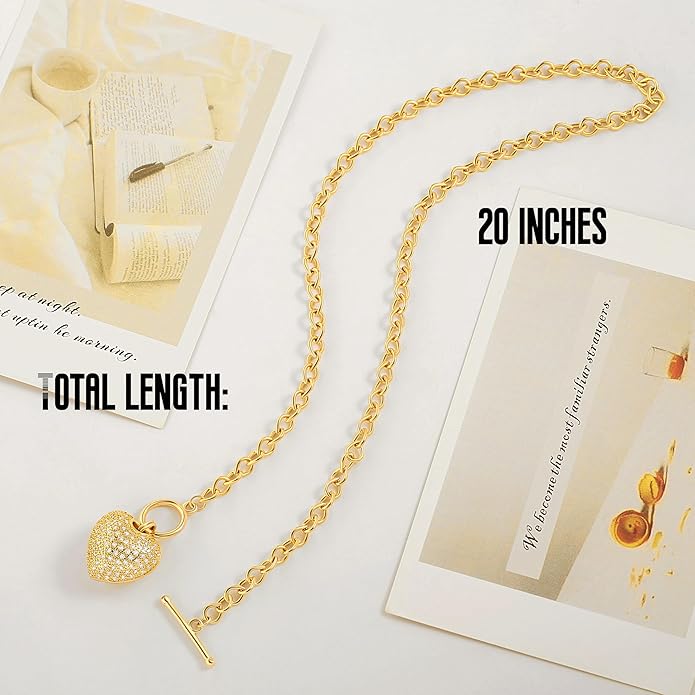 18k Gold Chain Link Necklace for Women, Baroque Pearl/Compass Pendant Necklace