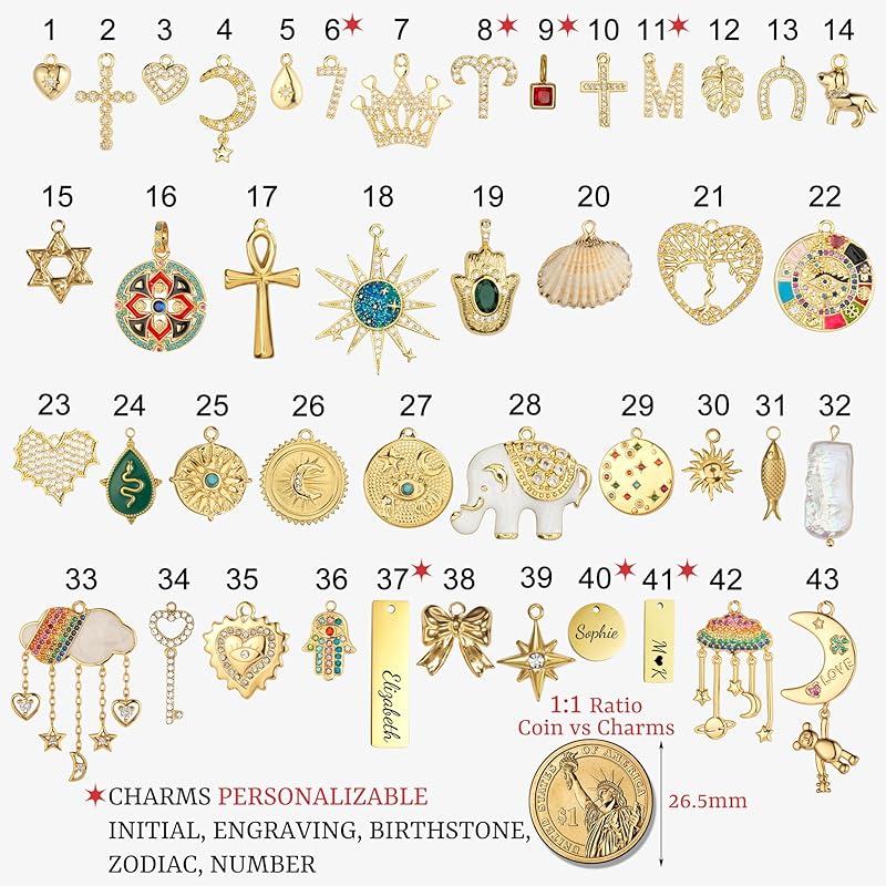 Build Your Own Custom Gold Charm Necklace, Statement Vintage Style Chunky Paperclip Link Chain Necklace for Women, Name Initial Charms