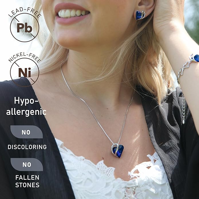 Necklaces for Women, Infinity Love Birthstone Heart Crystal Pendant, Birthday Jewelry Gifts for Her, Mom, and Wife, Silver Plated, 18 plus 2 inch Adjustable Chain