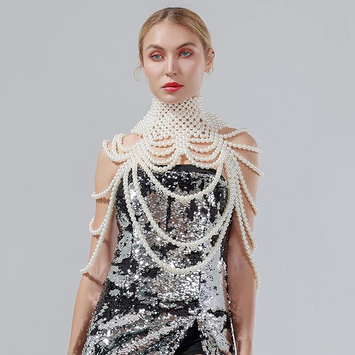 CCbodily Pearl Body Chain Bra - Fashion Shoulder Necklaces Bra Chain Body Jewelry