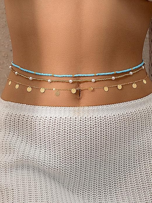 Longita Silver Gold Waist Chain Belly Chain for Women Body Chain Stomach Chains Stacked Waist Jewelry Stackable