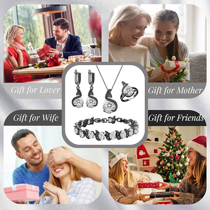 GZWHD Jewelry Set for Women Water Drop Cubic Zirconia Artificial Crystal Earrings Pendant Necklace Open Ring Tennis Bracelet Wedding Anniversary Birthday Engagement Gift for Bridesmaid Wife Girlfriend Friend