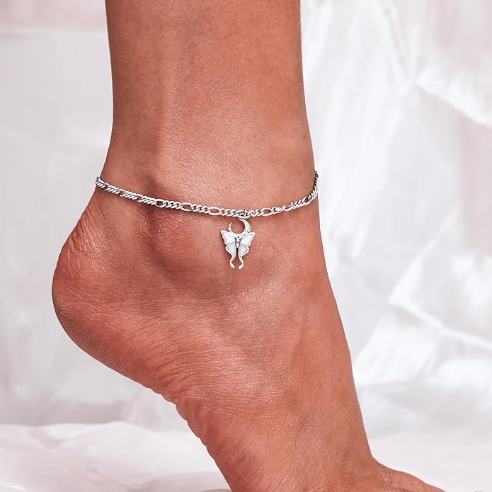 CHIC & ARTSY Womens Sterling Silver Created Opal Layered Anklet Bracelet Dainty Beaded Chain Adjustable 11" Best Friend Anklet