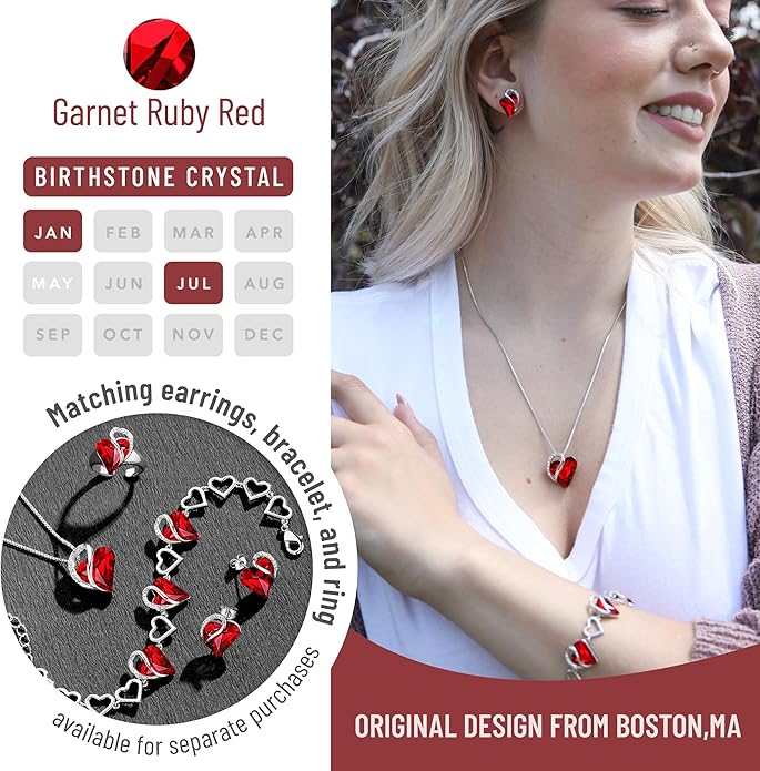 Necklaces for Women, Infinity Love Birthstone Heart Crystal Pendant, Birthday Jewelry Gifts for Her, Mom, and Wife, Silver Plated, 18 plus 2 inch Adjustable Chain