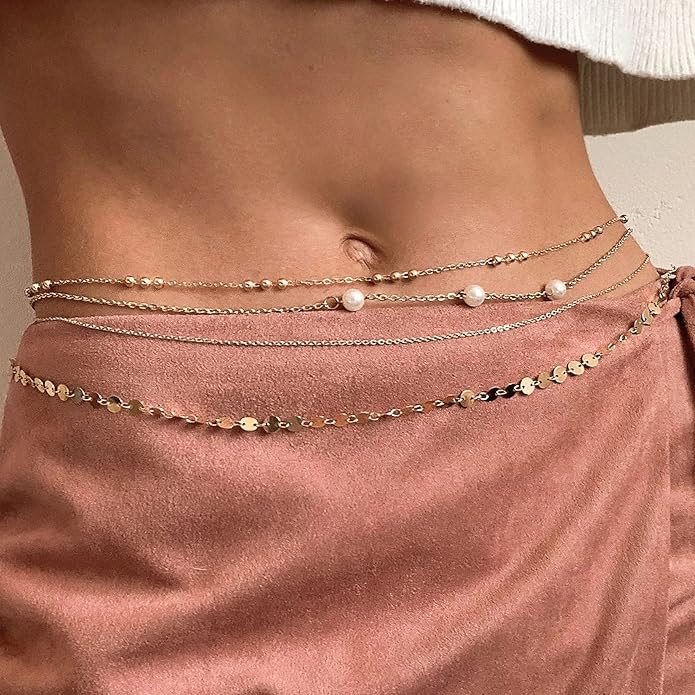Adjustable 18k Gold Waist Chain, Beach Bikini Body Chain, Handmade Belly Chain