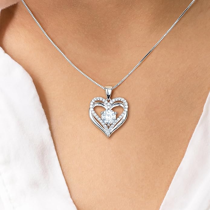 Entwined Souls Necklace - Sterling Silver Double Heart Pendant | Engraved 'I Love You Always and Forever' | Gift for Couples, Anniversary, Wedding