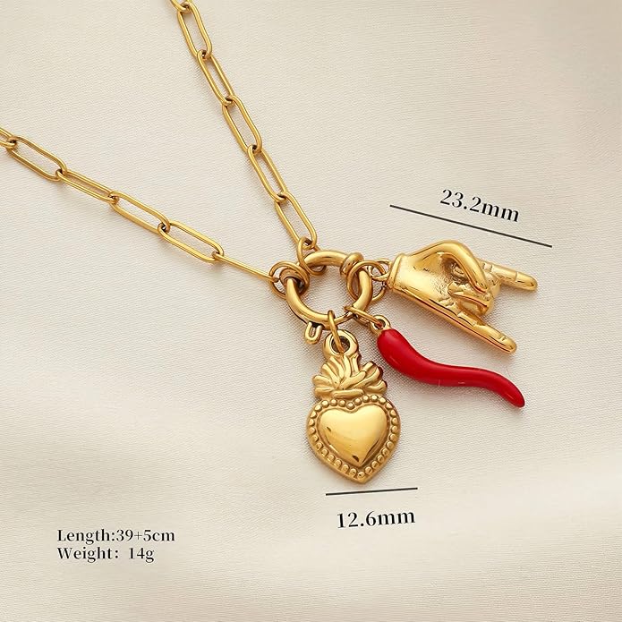 Chunky Retro Heart Necklace for Women Antique Layer Beach Ocean Moon Stars Western Boho Charm Necklaces Retro Link Chain Jewelry