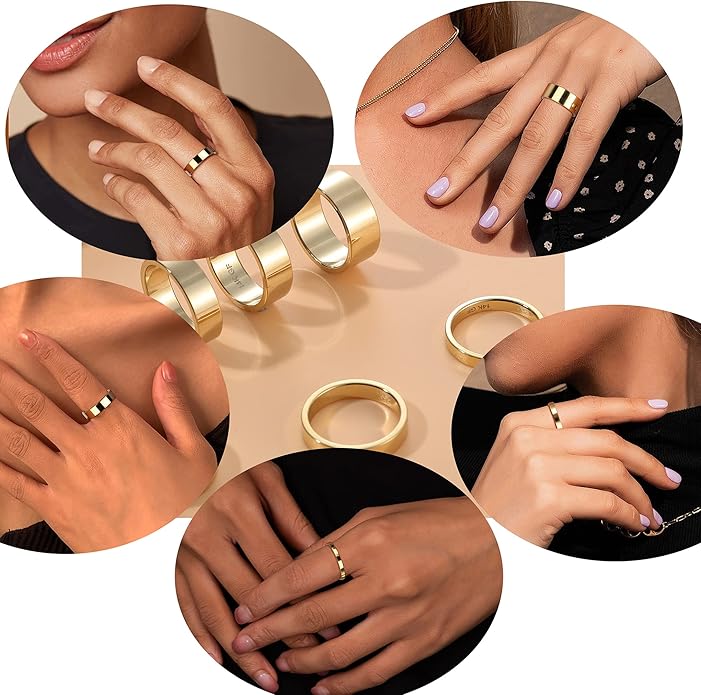 LOYALLOOK 8Pcs Gold Rings Stainless Steel Stacking Rings for Women Statement Bands Plain Finger Ring Thumb Pointer Ring Stackable Thin Gold Ring Set Comfort Fit Size 5 to 10