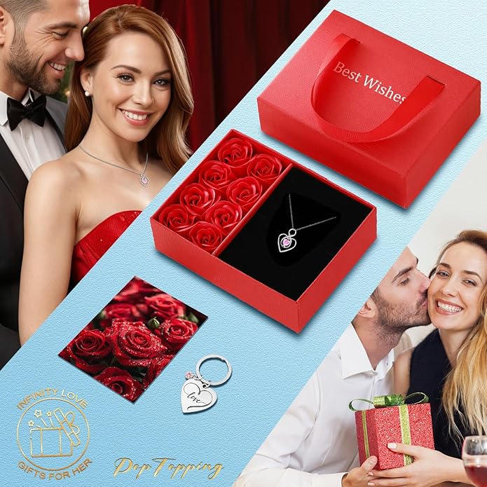 Heart Necklace for Women, 925 Silver Necklace with Infinity Heart Pendant, Personalized Birthstone Necklace Anniversary Birthday Gifts for Wife, Girlfriend, Mom