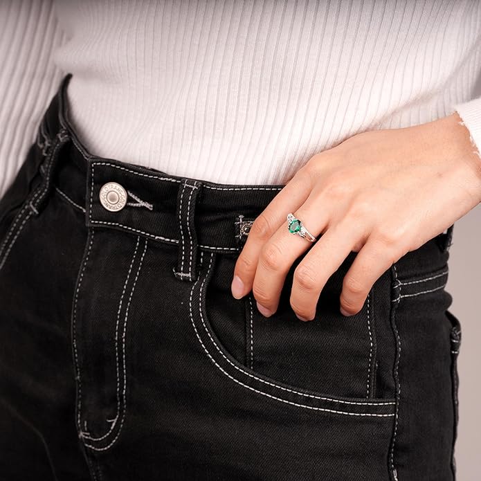 925 Sterling Silver Oval Shaped 8X6 MM Gemstone Ring Leaf Engagement Ring for Women Jewelry