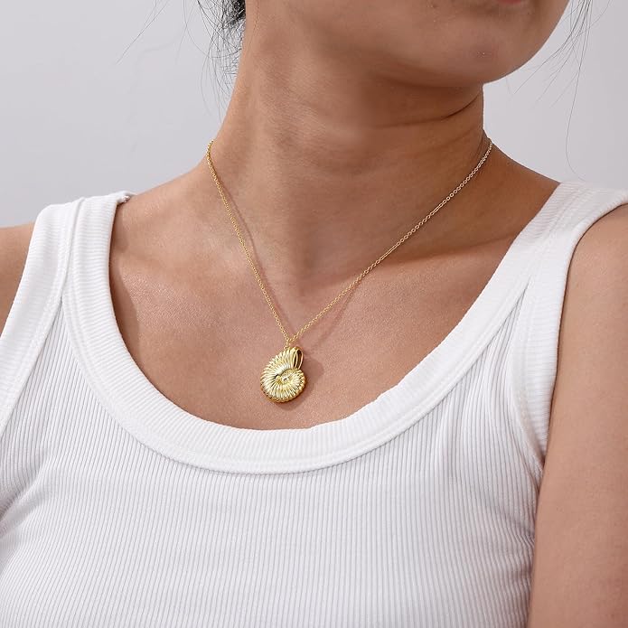 Charm Necklace for Women, 14K Gold Plated Shell Sun Starfish Summer Beach Necklace 16+3" Paperclip Chain Jewelry Gifts