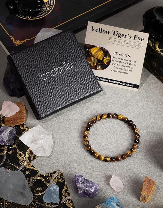 Handmade Natural Stone Beaded Stretch Bracelets,Healing Crystals Protection Bracelet,Spiritual Jewelry Gifts for Women & Men,Replacement Beads Included