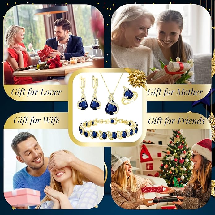 GZWHD Jewelry Set for Women Water Drop Cubic Zirconia Artificial Crystal Earrings Pendant Necklace Open Ring Tennis Bracelet Wedding Anniversary Birthday Engagement Gift for Bridesmaid Wife Girlfriend Friend