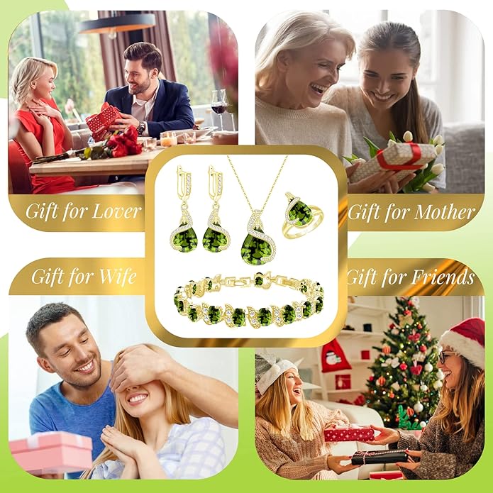 GZWHD Jewelry Set for Women Water Drop Cubic Zirconia Artificial Crystal Earrings Pendant Necklace Open Ring Tennis Bracelet Wedding Anniversary Birthday Engagement Gift for Bridesmaid Wife Girlfriend Friend