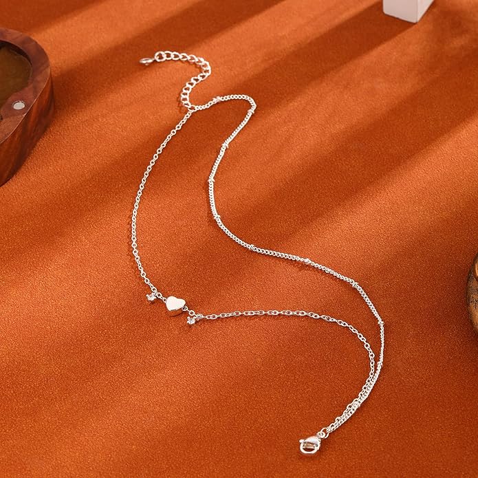 Ankle Bracelets for Women 14K Real Gold Silver Plated Ankle Bracelets Waterproof Heart Beads Rope Satellite Anklets Set Adjustable Layered Anklet Bracelets No Tarnish Summer Beach Jewelry Gift