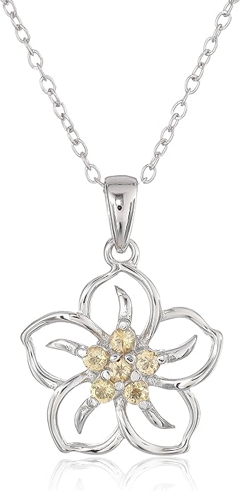 Amazon Essentials Genuine or Created Gemstone Birthstone Flower Pendant Necklace with Chain in Sterling Silver, 18" (previously Amazon Collection)