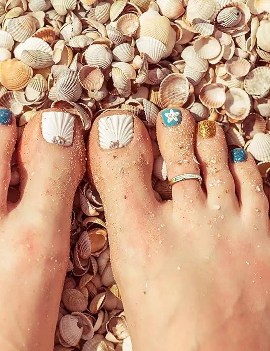 FIASASO 14K Gold Filled Toe Rings for Women Non Tarnish 14K Gold Filled Toe Ring Adjustable Band Opal Dainty Toe Ring Summer Beach Open Toe Rings Foot Jewelry