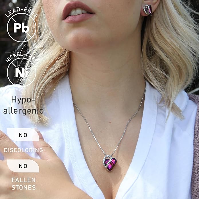 Necklaces for Women, Infinity Love Birthstone Heart Crystal Pendant, Birthday Jewelry Gifts for Her, Mom, and Wife, Silver Plated, 18 plus 2 inch Adjustable Chain