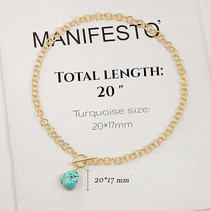 18k Gold Chain Link Necklace for Women, Baroque Pearl/Compass Pendant Necklace