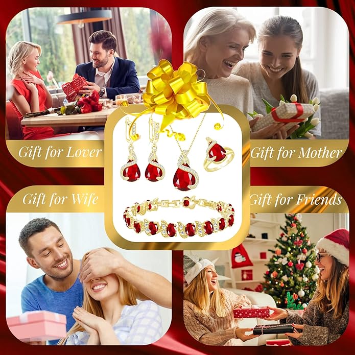 GZWHD Jewelry Set for Women Water Drop Cubic Zirconia Artificial Crystal Earrings Pendant Necklace Open Ring Tennis Bracelet Wedding Anniversary Birthday Engagement Gift for Bridesmaid Wife Girlfriend Friend