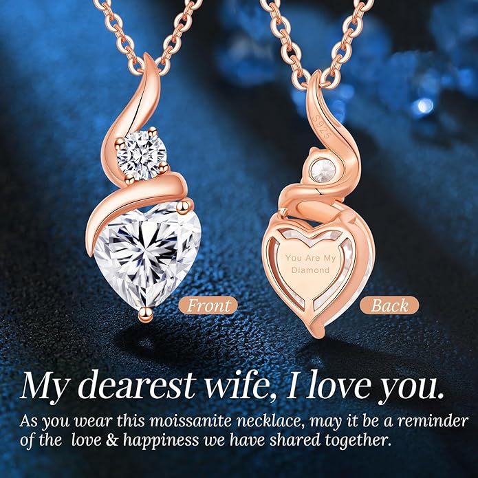 Moissanite Heart Pendant Necklaces for Women，925 Sterling Silver Gold Plating Necklace with Birthstone，Ideal Anniversary Present or Birthday Christmas Valentine Engagements Mothers Day Jewelry Gifts for Mom Wife Her Girlfriend